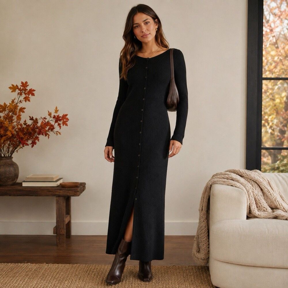 Abercrombie & Fitch Merino Wool Ribbed Knit Maxi Sweater Dress M Minimalist NWT